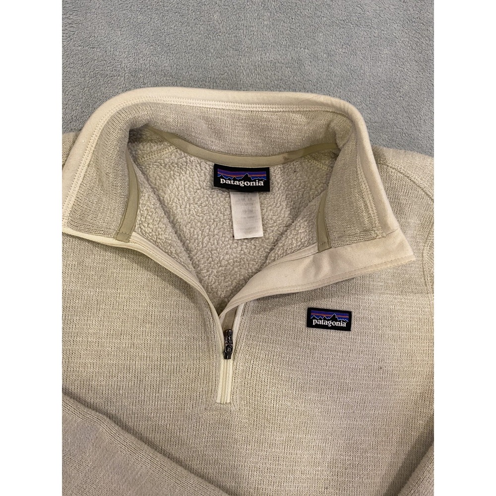 Womens Patagonia Distressed 1/4 Zip Pullover Sweater Hiking Beige‎ S/M *Flaws*